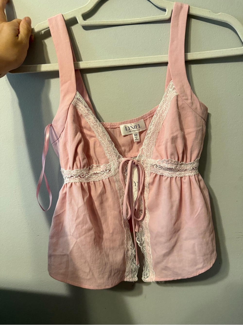 Lyniel Los Angeles Light Pink Tie-Front Lace Cami Top - Size XS